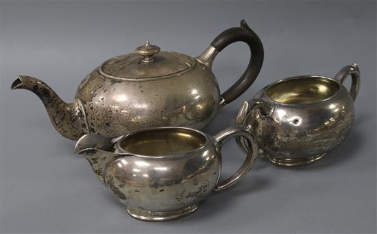 A Birks three-piece sterling silver tea service of compressed oval form, approx 21oz gross